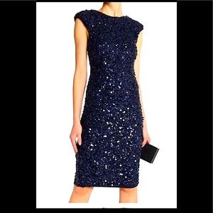 RACHEL GILBERT HAND EMBELLISHED GREY SEQUIN DRESS